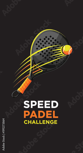 Dynamic Padel Racket and Ball Action Graphic For Sports Enthusiasts