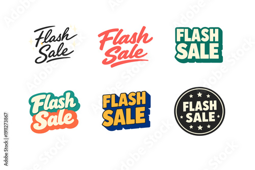 Colorful flash sale logo collection on white background