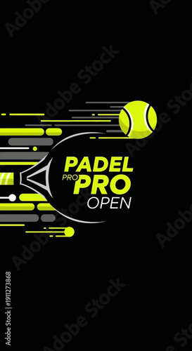 Dynamic Padel Pro Open Design with Energetic Elements for Tournament Advertising