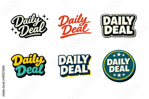 Daily deal logos collection with diverse fonts and designs in various styles
