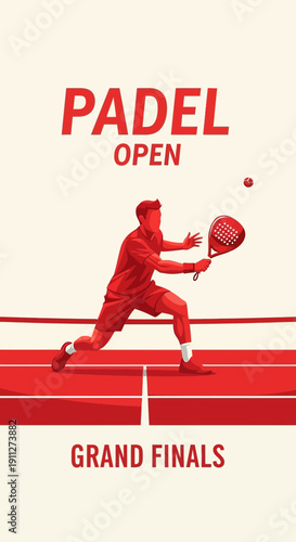 Dynamic Padel Open Grand Finals: Athlete in Action with Paddle and Ball Illustration