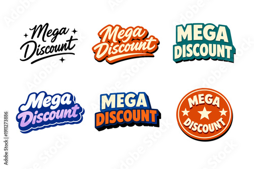 Colorful mega discount labels collection with unique typography designs