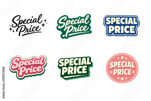 Colorful special price labels collection with diverse font styles