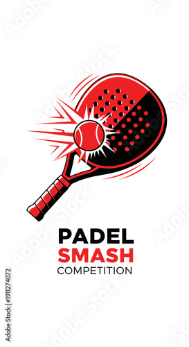 Dynamic Padel Smash Competition Graphic With Action Packed Tennis Ball And Racquet