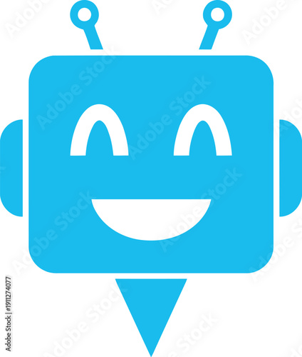 Cute blue robot bee character with a happy smiling face