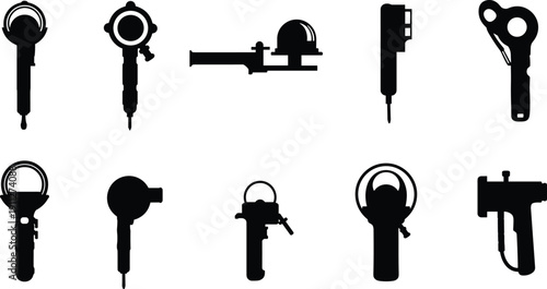 Vintage camera and light meter silhouette collection, photography equipment vector icons, black and white retro design for photographers and creatives