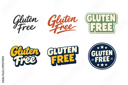 Creative gluten-free labels collection with various font styles and colors