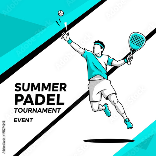 Dynamic Padel Player Serving During Summer Tournament Event Action Shot