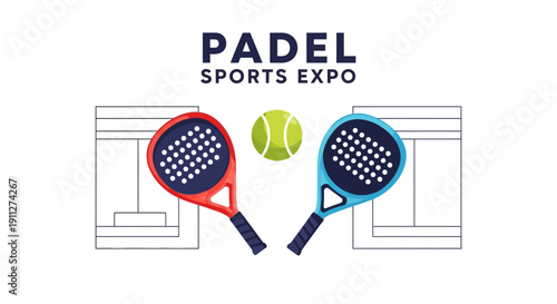 Dynamic Padel Sports Expo Event Graphic With Racquets And Ball