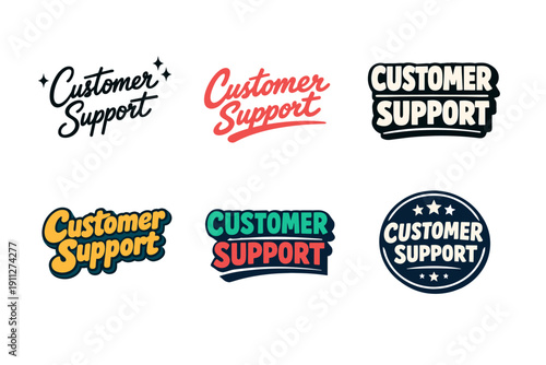 Stylish customer support logos in various fonts and colors