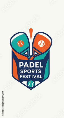 Dynamic Padel Sports Festival Emblem Illustration Vibrant Colors