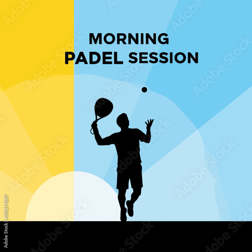 Dynamic Padel Player Silhouette Engaging In Energetic Morning Practice Against Colorful Background
