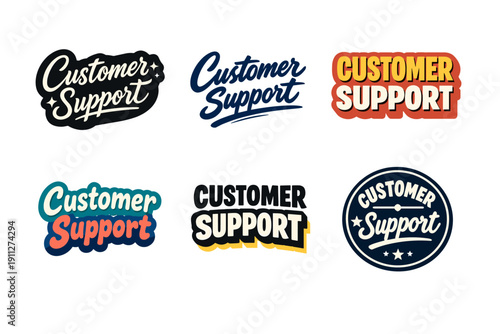 Diverse customer support text design styles in various colors and fonts