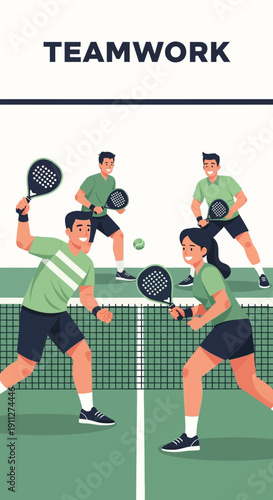 Dynamic Padel Players Engaged In Competitive Match Showcasing Teamwork and Sport