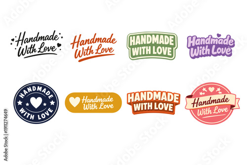 Handmade with love decorative label set in various colors and styles