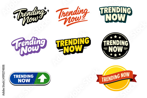 Colorful trending now logos collection in various styles and designs