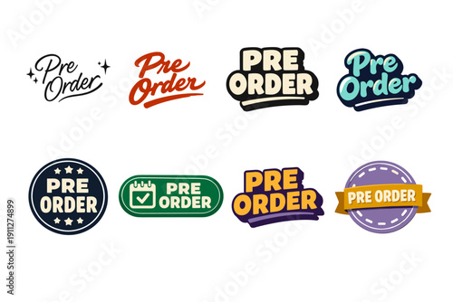 Stylish pre-order badge designs in various artistic styles