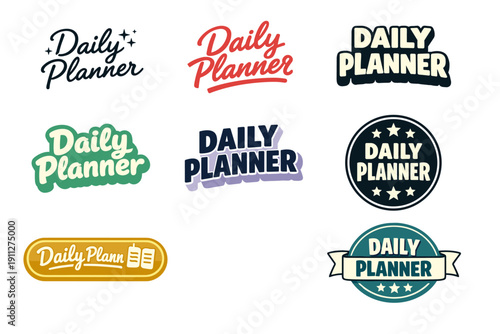 Collection of diverse daily planner logos in various styles and colors