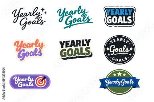 Diverse yearly goals designs with various fonts and colors