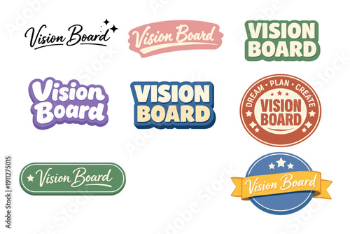 Colorful vision board designs with unique fonts and styles