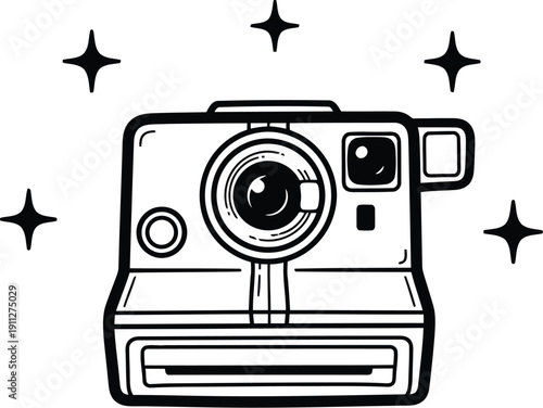 Retro instant camera with sparkles illustration