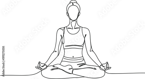 Minimalist line drawing of a person meditating in a lotus pose