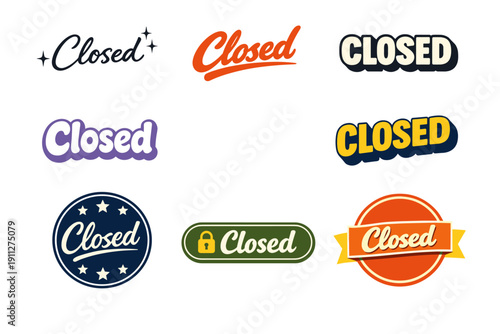 Collection of diverse closed sign designs in various styles and fonts