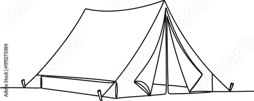 Simple line drawing of a classic a frame tent for camping