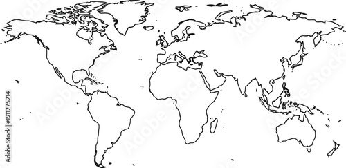 Simple outline world map showing continents and oceans