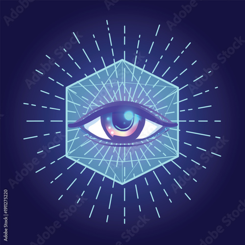 Rainbow gradient tattoo flash. Eye of Providence. Masonic symbol. All seeing eye with heart inside. Sacred geometry, religion, spirituality, occultism. Isolated vector illustration.