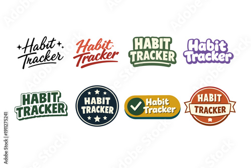 Variety of habit tracker logos in different fonts and styles