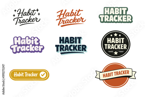 Diverse habit tracker logo designs in various styles and colors