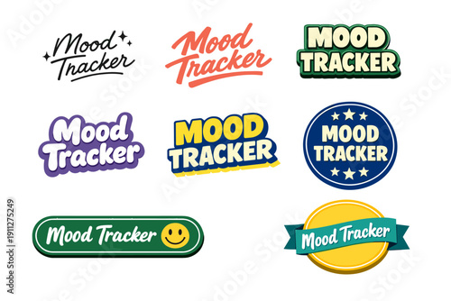 Colorful mood tracker logos collection with various styles and fonts
