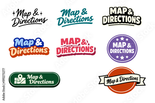 Map and directions logos collection in various styles and colors