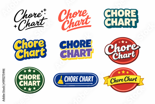 Variety of colorful chore chart logos in different styles