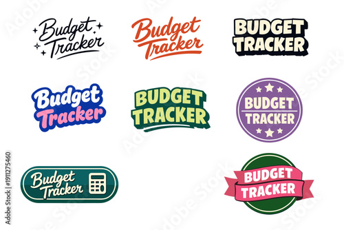 Diverse budget tracker logos set in various styles and colors