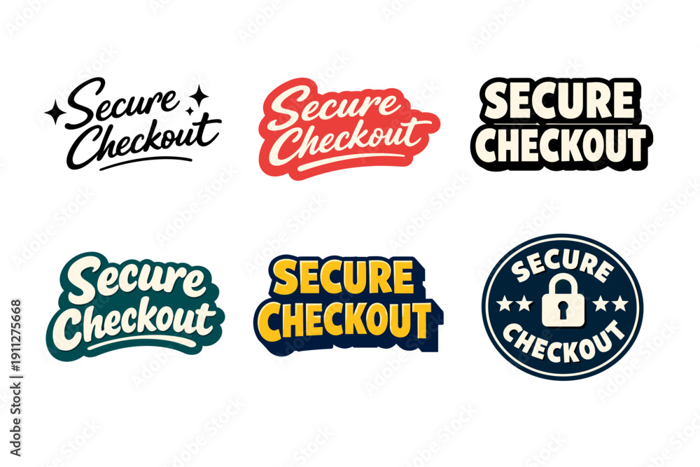 Obraz premium Various secure checkout badge designs in different styles and colors