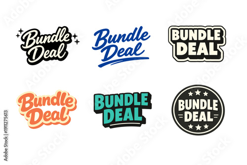 Variety of bundle deal logos in different fonts and colors