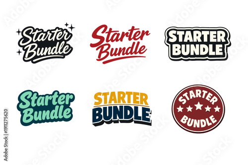 Stylish starter bundle logos in various typography styles and colors