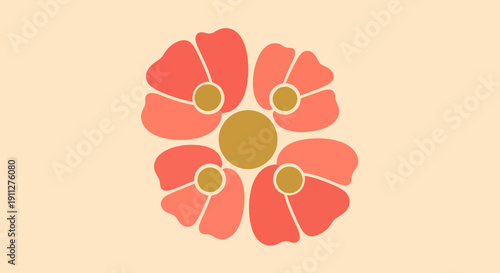 A flat design illustration of a flower with petals and center, symbolizing beauty and simplicity in a modern graphic style