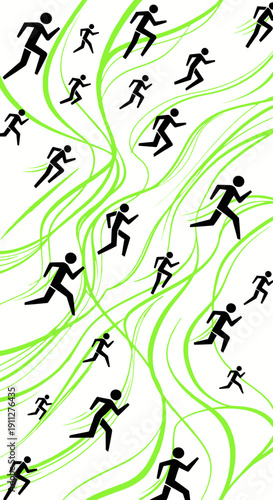 Dynamic Runners In Motion Against Swirling Green Abstract Background