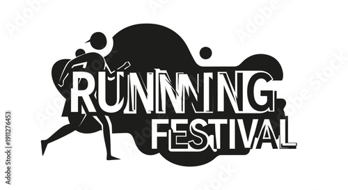 Dynamic Running Festival Logo with Silhouette Figure and Typography Illustration Design