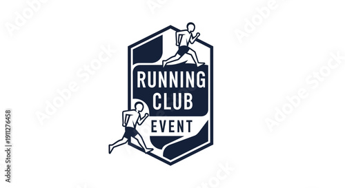 Dynamic Running Club Event Emblem With Dynamic Athletes In Motion
