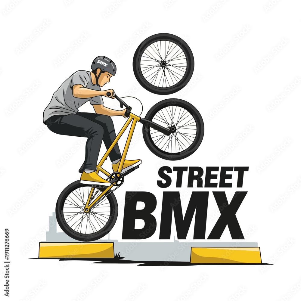 Obraz premium Dynamic Street Bmx Rider Performing A Trick On A Bike With Graphic Elements