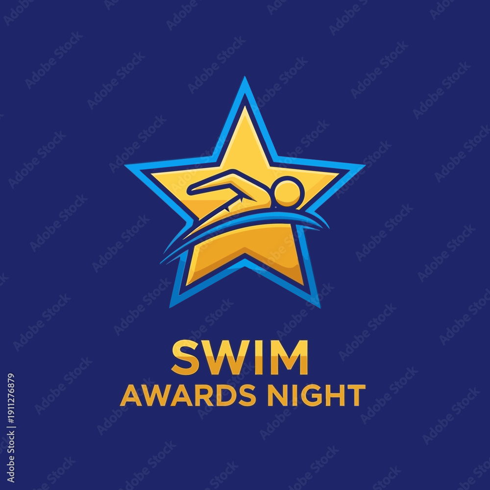 Obraz premium Dynamic Swimming Star Award Emblem Celebrating Aquatic Achievement Vibrant And Bold