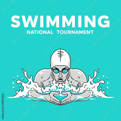 Dynamic Swimming National Tournament Athlete Illustration Action Splashes Sport