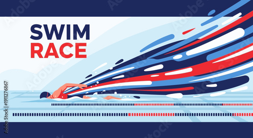 Dynamic Swimming Race Performance Splash Abstract Strokes
