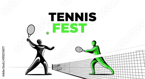 Dynamic Tennis Match Duo Opposing Play Lively Court Action