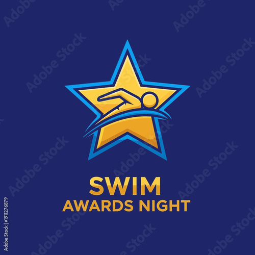 Dynamic Swimming Star Award Emblem Celebrating Aquatic Achievement Vibrant And Bold