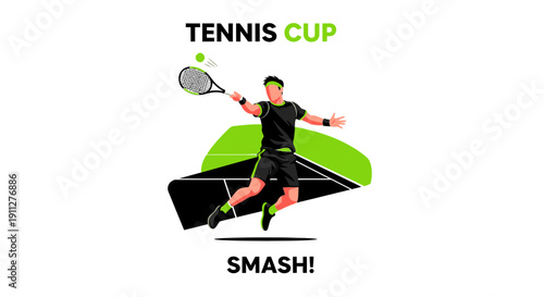 Dynamic Tennis Player Executes Powerful Smash During Championship Match